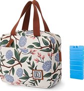 Koeltas - 4L, Lunch Bag met Koelelementen, Vier Lagen, Veelzijdige Lunchtas, Kleur Witte Bloemen