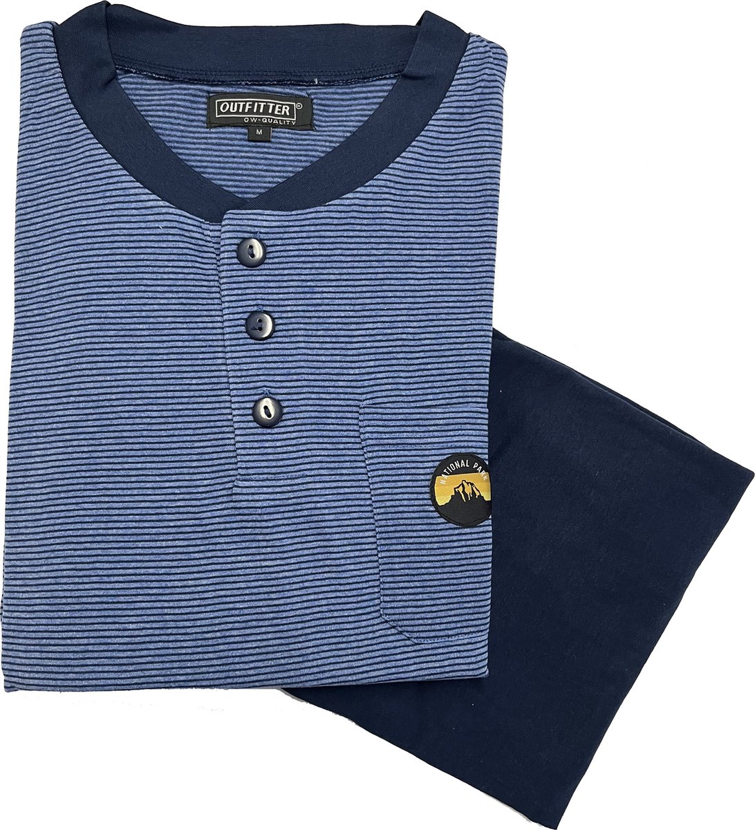 Outfitter - Heren Pyjama - Blauw Gestreept - katoen - Maat S