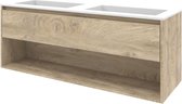 Proline Polystone Elegant badmeubelset met wastafelonderkast met open schap en mat witte wastafel zonder kraangaten 140 x 46 x 54 cm, raw oak