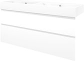 Proline Porselein Loft badmeubelset met wastafelonderkast asymmetrisch met 2 laden en glans witte wastafel met 2 kraangaten 140 x 46 x 62 cm, mat wit