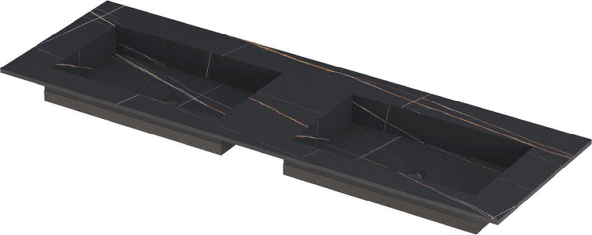 INK Post wastafel in keramische slab met envelop bodem dubbele wasbak zonder kraangat 140x45x1cm, lauren black mat