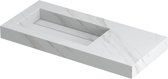 INK Pitch wastafel in keramische slab wasbak links met drain en front en side skirts zonder kraangat 100x45x9cm, calacatta mat