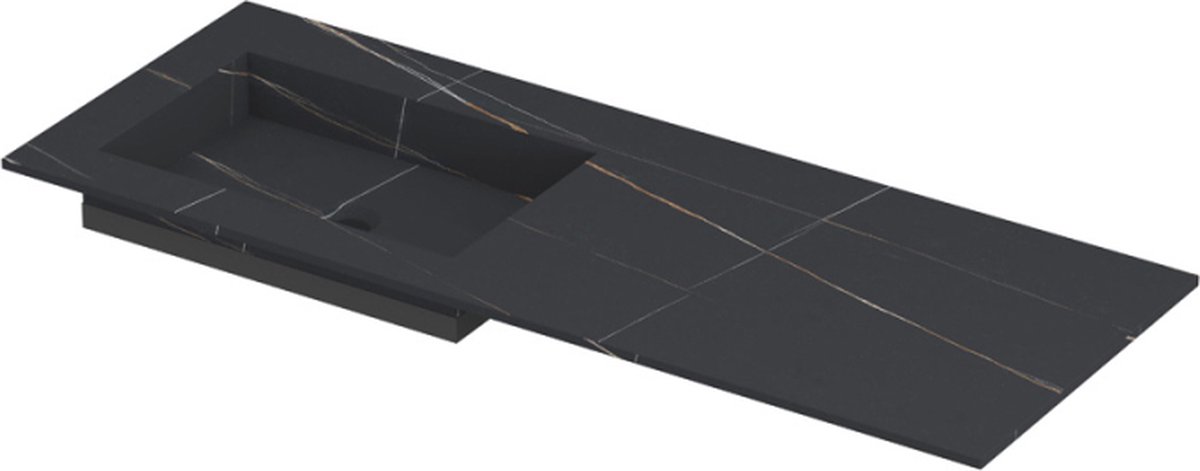 INK Post wastafel in keramische slab met envelop bodem wasbak links zonder kraangat 120x45x1cm, lauren black mat