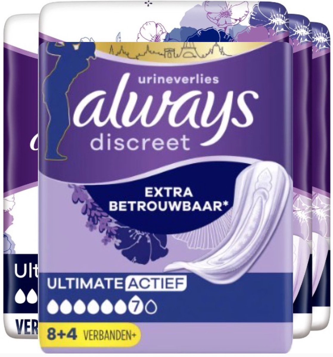 Always Discreet Maandverband Voor Urineverlies - Plus Ultimate Day - Voordeelverpakking 4 x 12 stuks - Always