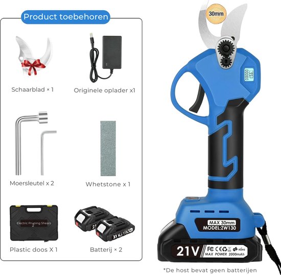 ALLGoods. Professionele Elektrische Snoeischaar - Takkenschaar 30mm - Electrische Snoeischaar met Accu 2x - Snoeischaren Set - Heggenschaar met 2 Batterijen - Tuinschaar met LED-Scherm - 500% Efficiënter - Blauw van ALLGoods — afbeelding 2