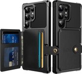 Étui portefeuille adapté pour Samsung Galaxy S24 Ultra - Coque arrière avec porte-carte - Étui de téléphone pour carte de débit - Porte-carte à l'arrière - Étui avec aimant pour support de voiture Zwart