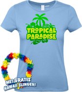 T-shirt Paradise Tropical Femme | Toppers in concert 2024 | Club Tropicana | Chemise hawaïenne | Vêtements Ibiza | Dames bleu clair | taille S