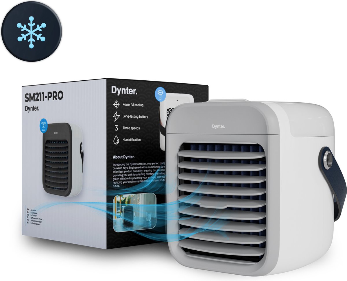 Dynter. SM211 Mobiele Mini Airco Aircooler Grijs Draadloze luchtkoeler zonder afvoerslang Ventilator