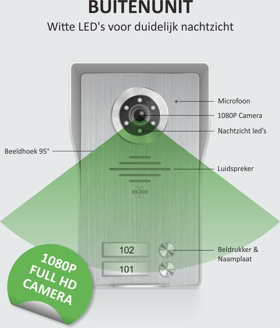 ELRO DV4000IP2 Interphone Vidéo IP Wifi – 2 appartements – HD Camera 1080P avec vision nocturne – Câble 4 fils – 16 Sonneries