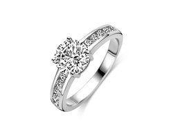 Schitterende Gerhodineerde Zilveren Ring Zirkonia 20.25 mm. maat 64 | Aanzoeksring | Verlovingsring