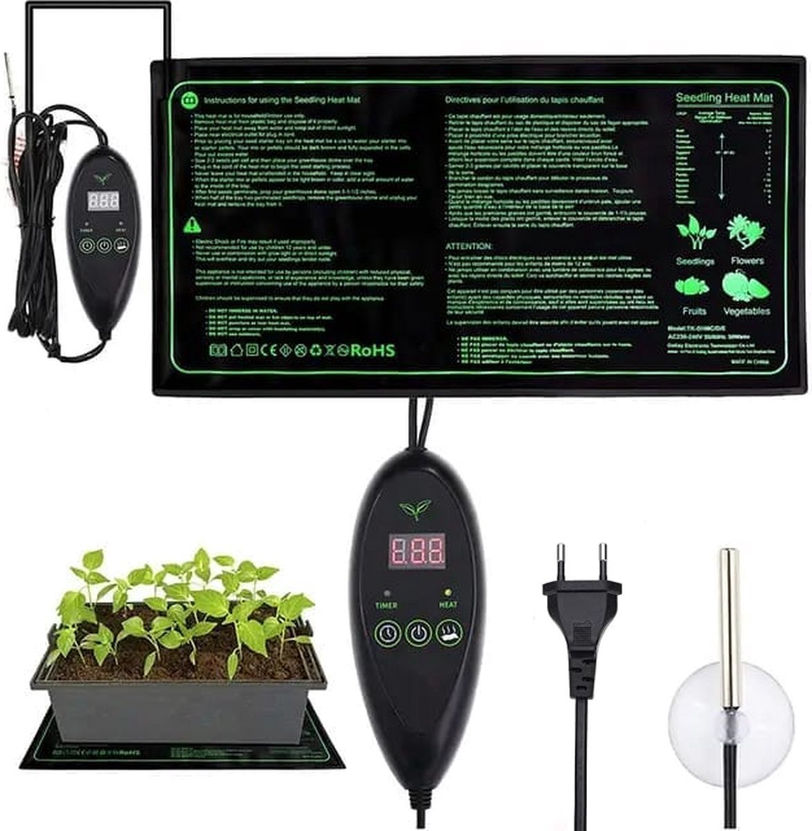 UniEgg® Warmtemat / Kweekmat met Thermostaat - Innovatief - Timer - Duurzaam - Extra geïsoleerd - verwarmingsmat planten - warmtemat reptielen - 25,5 x51 cm- zaden - kiemen - geschikt voor onder terrariums - spat waterdicht - 30 watt - met regelaar op Prijzenvolger.com