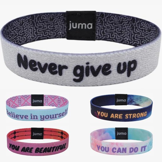 Bracelets de motivation JUMA avec croyances « N'abandonnez jamais » - Taille M (17 cm) - Porte-bonheur, bracelet d'amitié et bracelet énergétique - Convient aux Enfants, femmes, hommes - Souvenir parfait