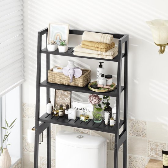 GIANTEX Toiletrek, badkamerrek met 4 verdiepingen, ruimtebesparend, staand rek boven het toilet, 60 x 24 x 177 cm, wc-rek voor badkamer en balkon
