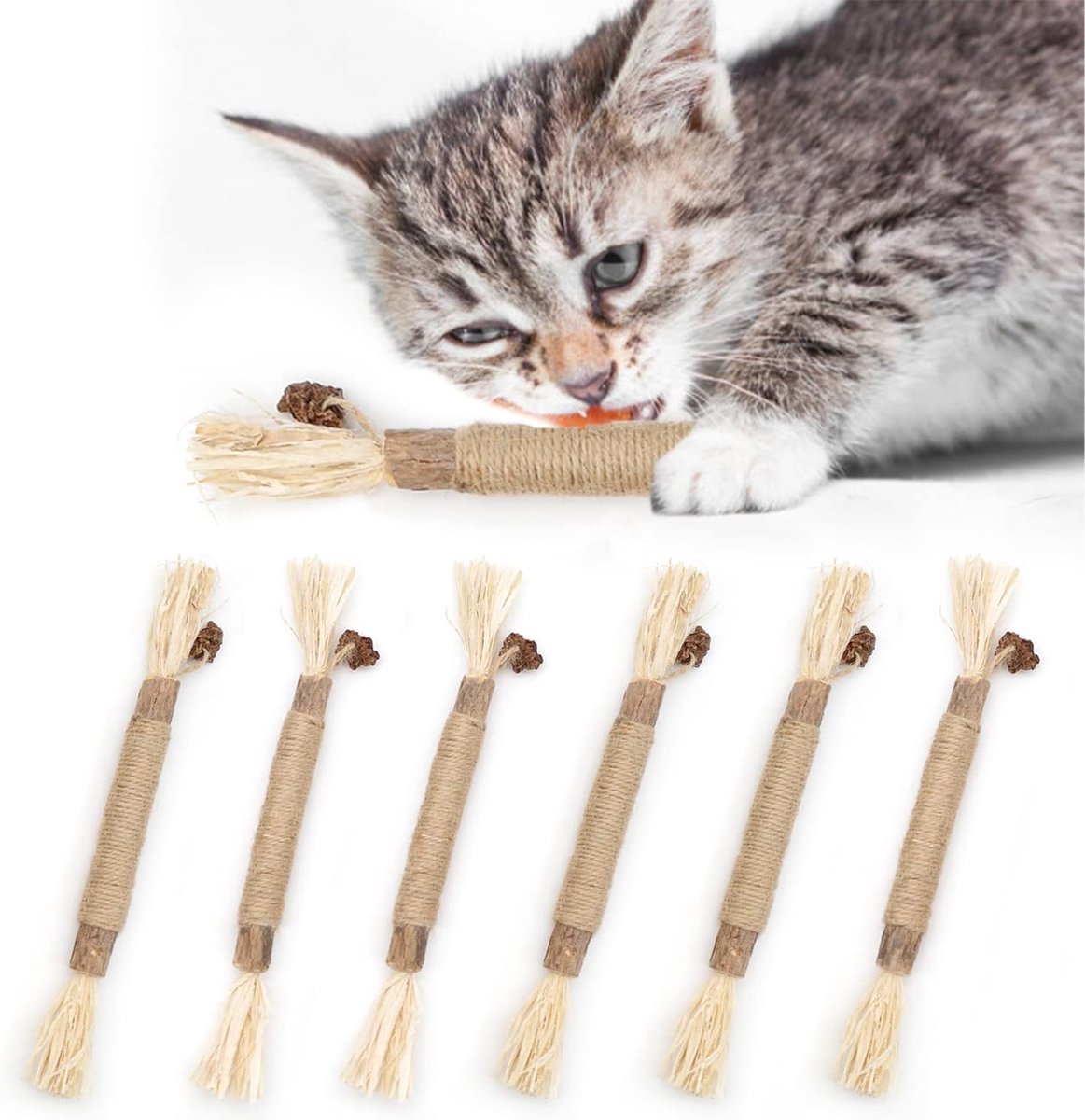 6 Stuks - Kauw Stokjes - Natuurlijke Tand Reiniging - Kat Nip Tandenreiniging - Stress Release - Sticks Kat Speelgoed - voor Katten Kitten Tandjes Speelgoed Tanden Reinigen Speelgoed