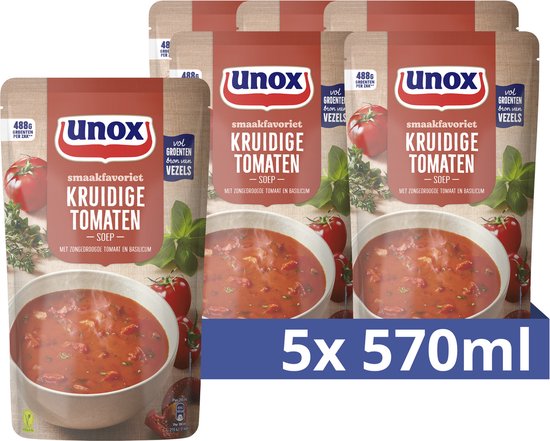Unox Smaakfavoriet Soep In Zak - Kruidige Tomaten - 5 x 570 ml - Voordeelverpakking
