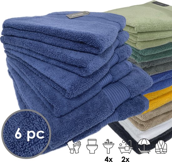 iSleep Terry Badtextiel - Voordeelset (6 delig) - 4x Handdoek 60x110 cm - 2x Badlaken 70x140 cm - Donker Blauw