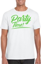 Bellatio Decorations Verkleed T-shirt voor heren - party time - wit - groen glitter - carnaval XXL