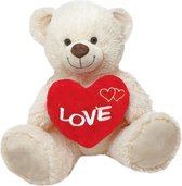 Teddybeer Snoezel (Wit) met Hart "I Love You" 22 cm {Moederdag Knuffelbeer met Rood Love Hartje | I Love You / Ik hou van jou Cadeau | Valentine Valentijnsdag Moederdag kado rozenbeer rozen beer kado}
