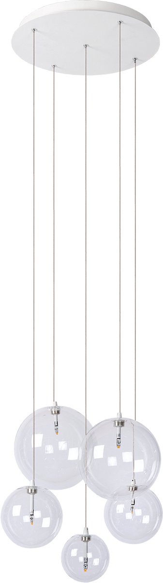 Atmooz - Hanglamp Camau 5 - G4 - Industrieel - Woonkamer / Slaapkamer / Eetkamer - Plafondlamp - Wit - Hoogte 140cm - Metaal en glas - Exclusief Lichtbron