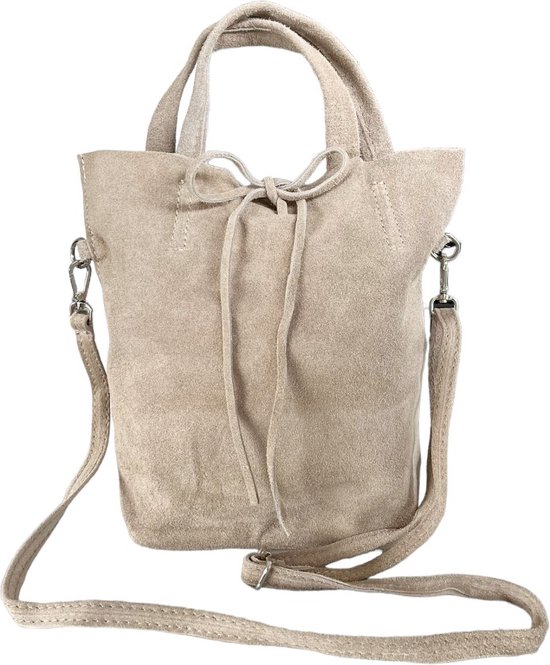 Taupe Suède Mini Shopper - Suede Kleine Shoppers - Suède Handtassen - Taupe