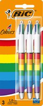 BIC 4 Couleurs - stylos à bille rétractables - Motifs arc-en-ciel - paquet de 3 - Pointe Medium 1 mm