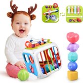 Kizmyee Montessori speelgoed vanaf 1 jaar, sensorisch babyspeelgoed met kleurrijke kubus, vormsorterend stapelspeelgoed, speelgoed voor motorische vaardigheden, cadeau voor het leren van vaardigheden voor baby's, peuters, 1, 2, 3 jaar