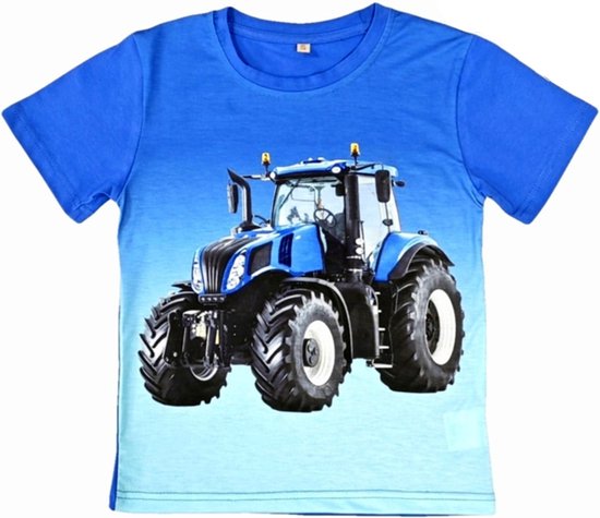 T-shirt met tractor, trekker, blauw, full colour print, kids, kinder, maat 92, stoer, mooie kwaliteit!