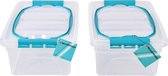 Set de 2 Opbergbox avec Couvercle Transparent 5 Litres - Anse Blauw Ciel - Plastique - 30x20,5x12,5 cm - Légère - Espace de Rangement pour Diverse Articles Ménagers