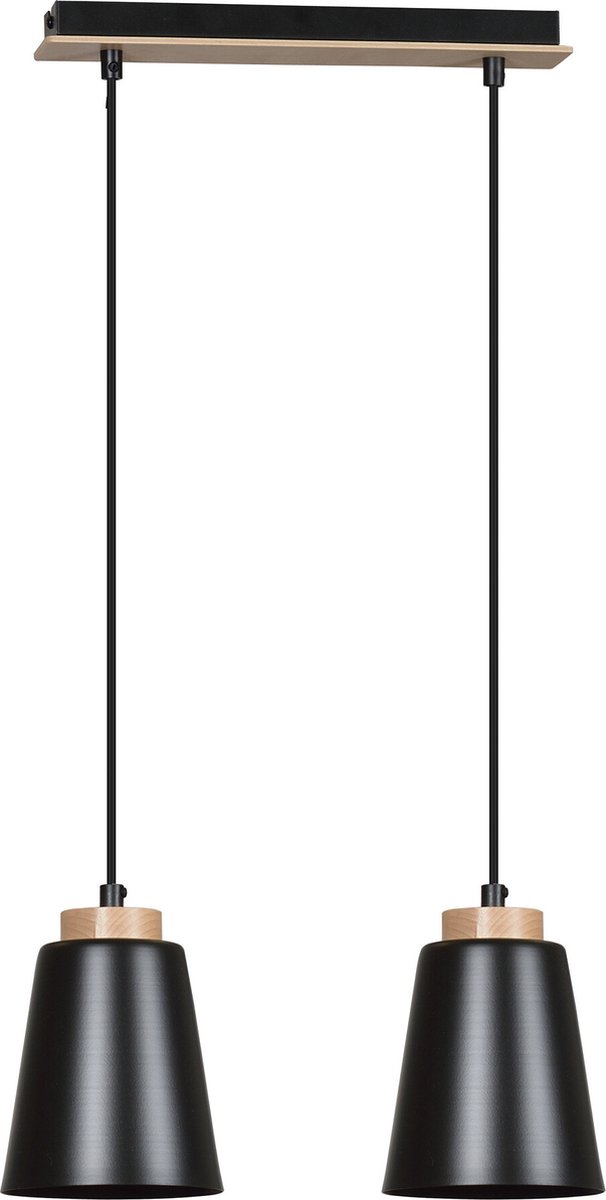 Emibig Kaarina 2L zwarte pendellamp met hout 2x E27 - Perfecte verlichting voor elke ruimte