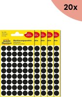 20x Avery etiket Zweckform 12mm rond 5 vel a 54 etiketjes zwart