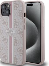 Guess iPhone 15 light gold hardcase 4G printed stripes – Roze