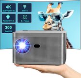 Mini-projector met elektrische focus Keystone-correctie HY350, 4K 1080P Full HD Ondersteunt 300 ANSI slimme projector met WiFi6, BT 5.0, 150 inch scherm, draagbare ingebouwde Android OS-thuisbioscoopprojector