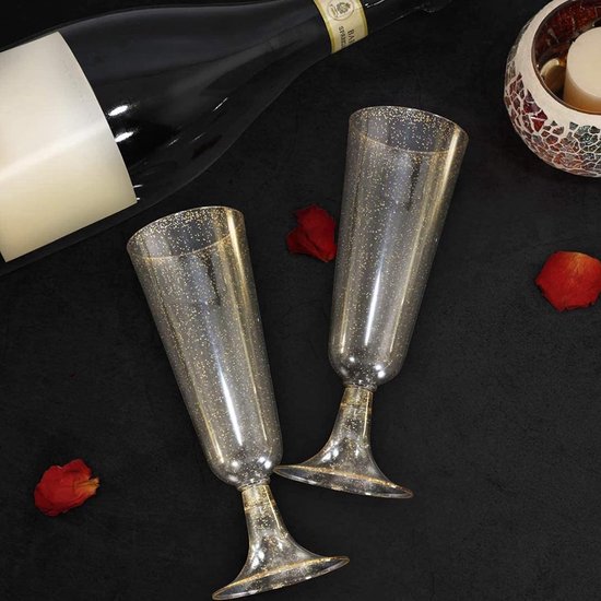 50 stuks wijnglazen set - Zilver met glitters - 150 ml - Herbruikbare drinkbekers - Elegante plastic glazen - Partyglazen voor drank, wijn, rose, champagne, cocktail - Bruiloften, verjaardagen, feesten - 