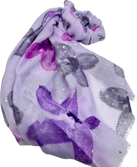 Lente en Zomer Sjaal - Scarf - Dames sjaal - Bloemen in paarse tinten