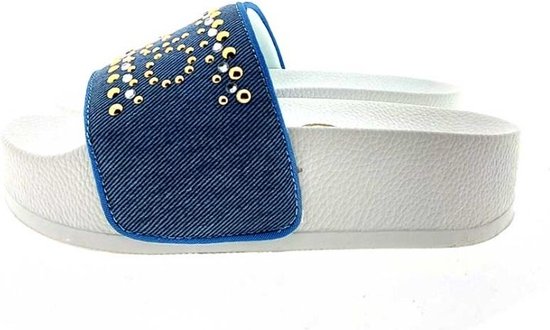 Liu Jo Mykonos 02 wedge slipper blauw,