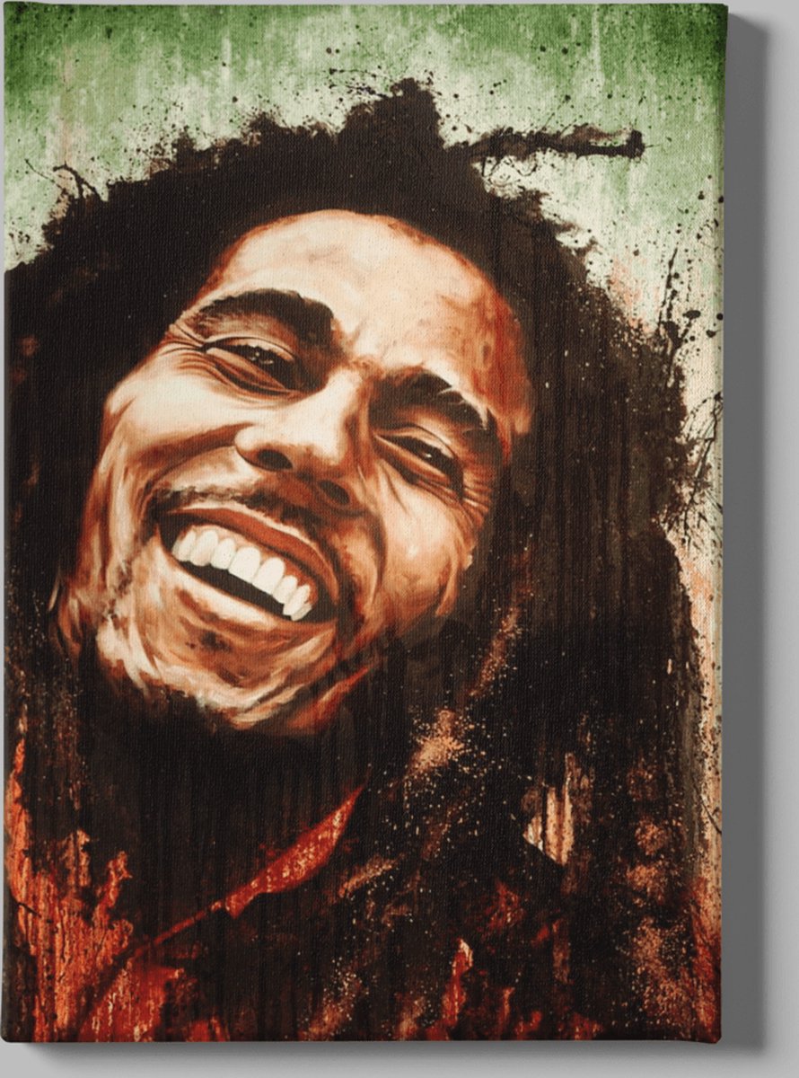 Trendex Global Canvas Schilderij - Bob Marley - Wanddecoratie - Foto Op Canvas - 90x60 cm Bruin