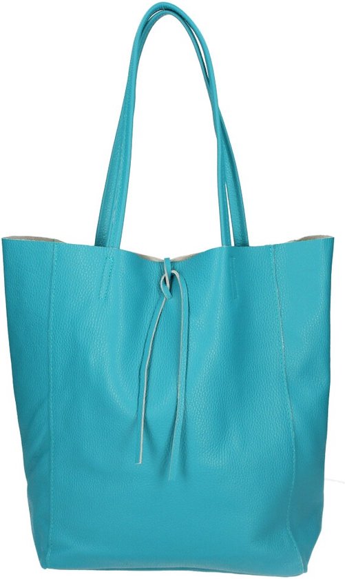 Turquoise Leren Shopper Simple - Leder - Shoppers - Handtassen - Turquoise - Italiaans Leer - Leren Tas