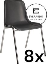 King of Chairs -set van 8- model KoC Everardo antraciet met verchroomd onderstel. Kantinestoel stapelstoel kuipstoel vergaderstoel tuinstoel kantine stoel stapel kantinestoelen stapelstoelen kuipstoelen stapelbare keukenstoel Helene eetkamerstoel