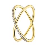 Lucardi Dames Zilveren goldplated ring gekruist met zirkonia - Ring - 925 Zilver - Goudkleurig - 16 / 50 mm