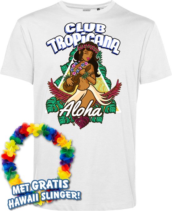 T-shirt Hawaiian Hula Ukelele | Toppers in Concert 2024 | Club Tropicana | Hawaii Shirt | Ibiza Kleding | Wit | maat XL