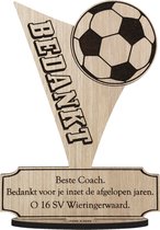 Prijs coach - houten wenskaart - kaart van hout - bedankt - nr 1 trainer van de wereld - voetbal - gepersonaliseerd - 17.5 x 25 cm
