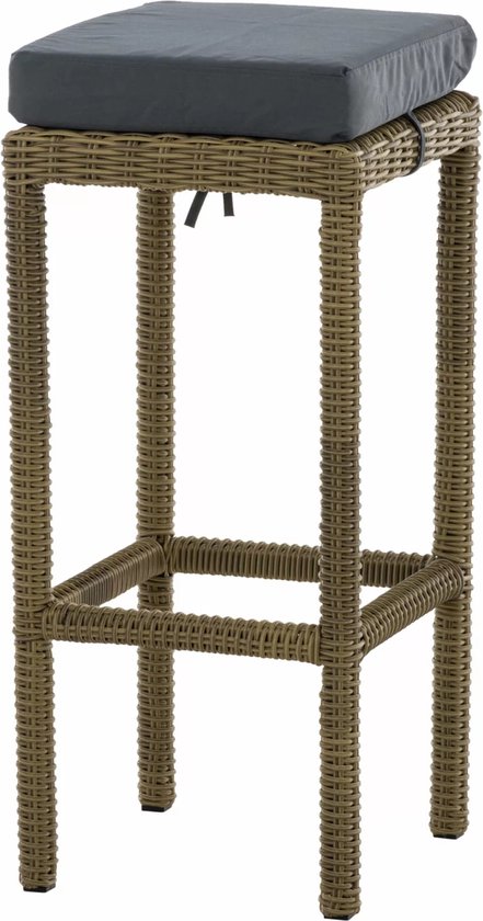 In And OutdoorMatch Barkruk Eduardo - Rotan - Iron grey/ Woodcolor - Barstoelen buiten of keuken - Zonder rugleuning - Set van 1 - Rieten - Ergonomisch - 74cm hoog