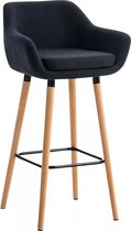 In And OutdoorMatch Luxe Barkruk Carolyn - Zwart - 4-poots Onderstel - Ergonomische Barstoelen - Set van 1 - Met Rugleuning - Armleuning - Voetensteun - Voor Keuken en Bar - Gestoffeerde Zitting
