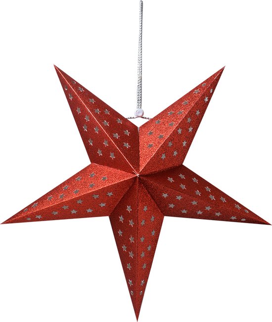 Clayre & Eef Hangende ster 30x10x30 cm Rood Papier
