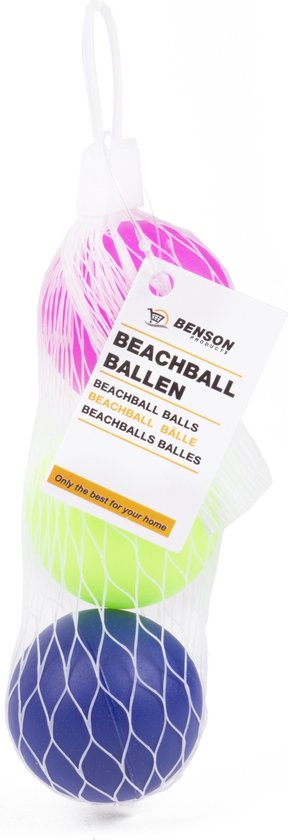 Benson Beachball Ballen in Netje - Ø 38 mm - Roze, Groen en Blauw - 3 stuks - Benson