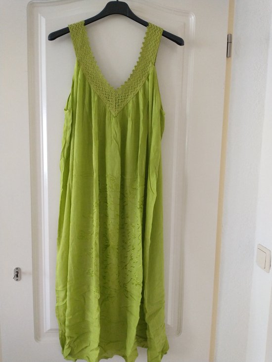 Lange dames jurk Jessie effen donker lime groen XL/XXL gehaakte v-hals mouwloos strandjurk