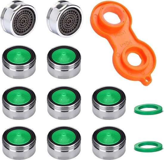 Voarge 10 stuks straalregelaar M24, waterzeef inzetstuk, mengmondstuk met ABS-filter incl. 1 stuk sleutel, 10 stuks pads voor kranen