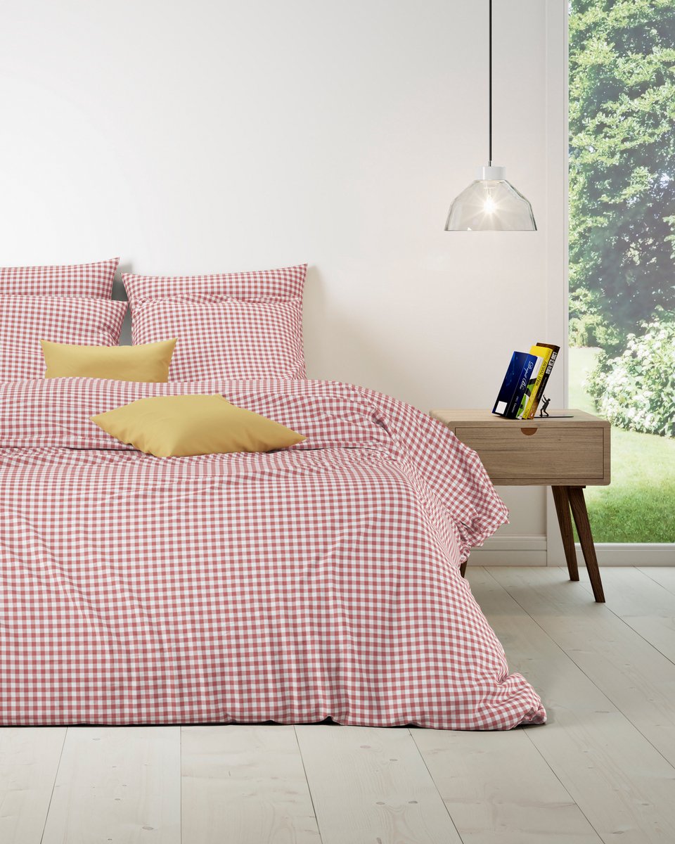 Mistral Home - DEKBEDOVERTREK - katoen renforcé - 260 x 240 cm + 2x 65 x 65 cm - extra breed - ruiten - rood