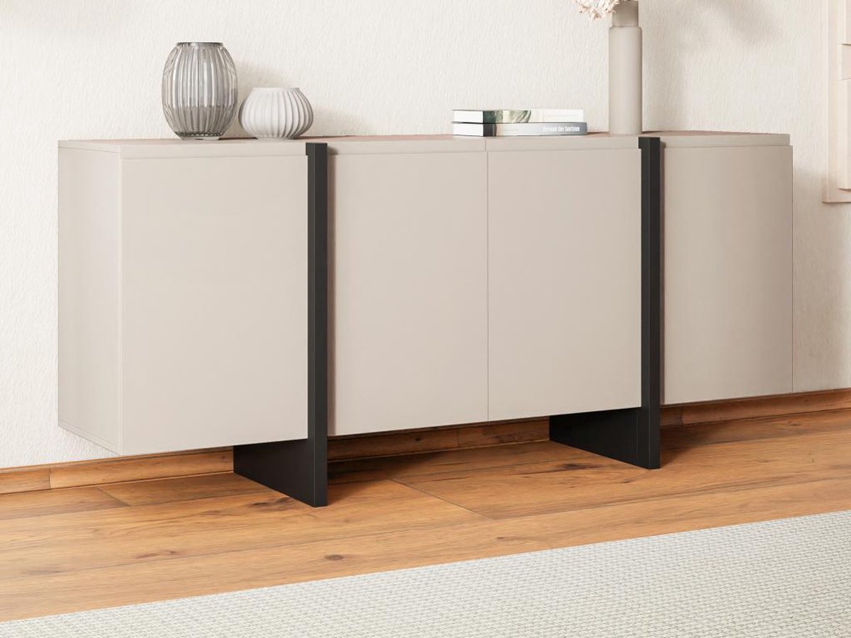Vente-unique Buffetkast met 4 deuren van MDF - Beige en zwart - LUVONIA Zwart, Beige