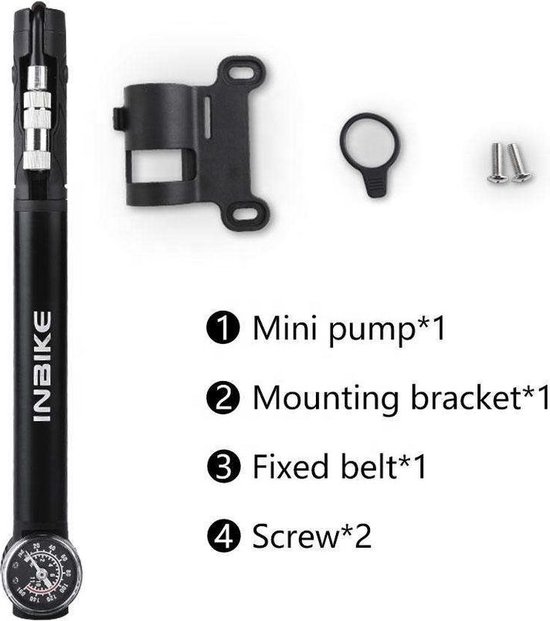INBIKE fietspomp-Fietspomp mini met drukmeter-Presta en Schrader ventielen- lichtgewicht minipomp-8 BAR-handpomp met houder en flex hose.